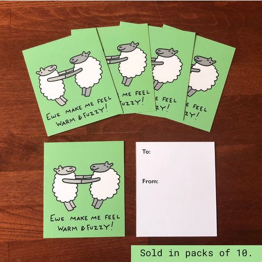 Ewe Make Me Feel Warm and Fuzzy Pack of Classroom Valentine's Day Cards (3.6" x 4.25", pack of 10)