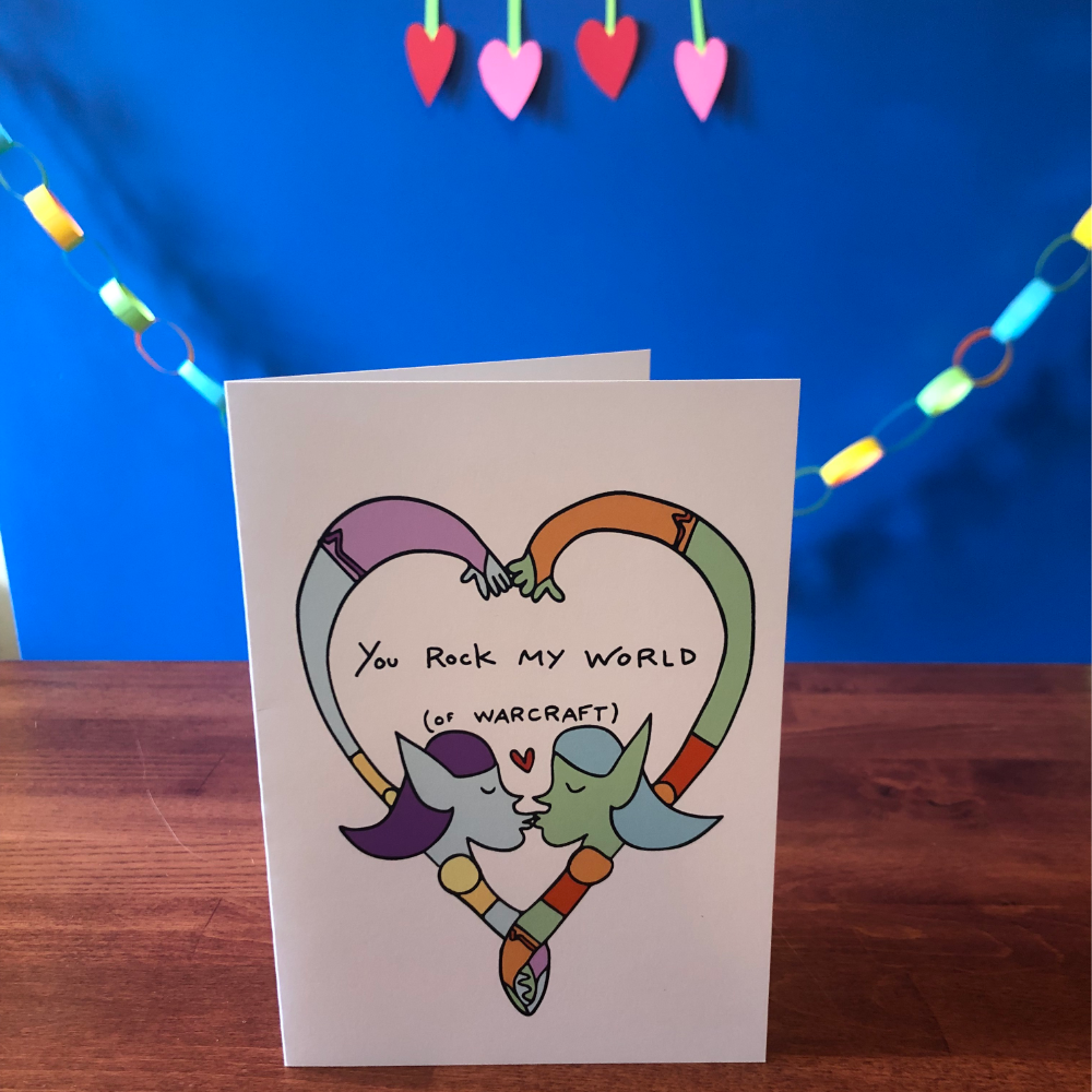 You Rock My World (of Warcraft) Valentine's Day Greeting Card (5" x 7", with envelope)
